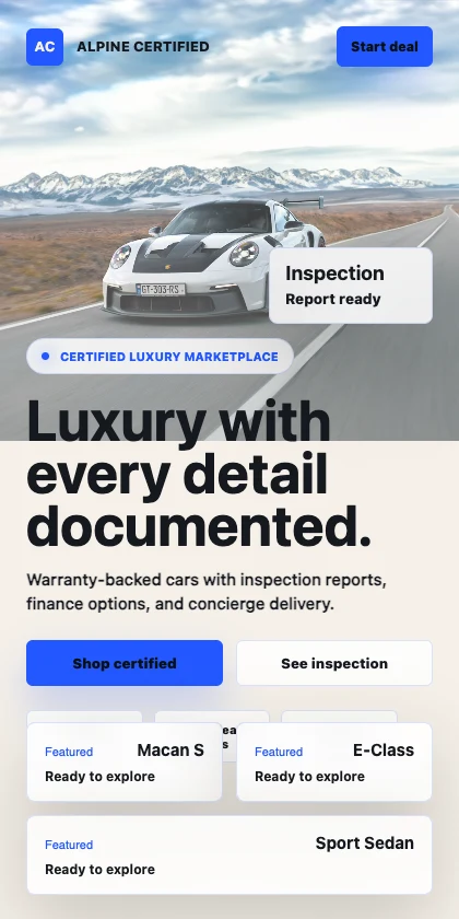 Alpine Certified mobile dealership website concept