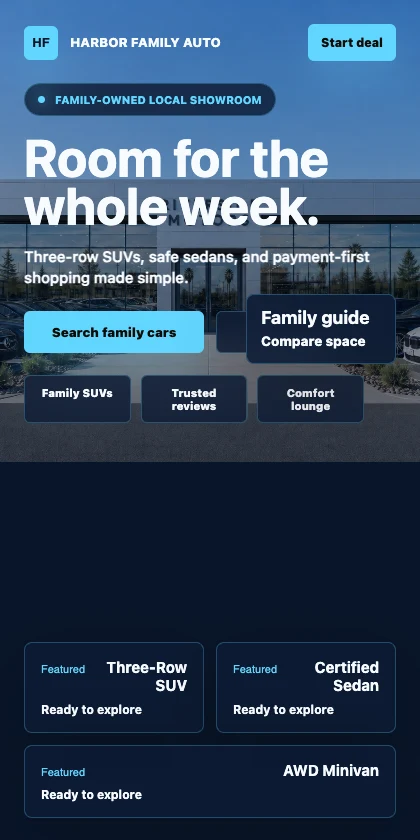 Harbor Family Auto mobile dealership website concept