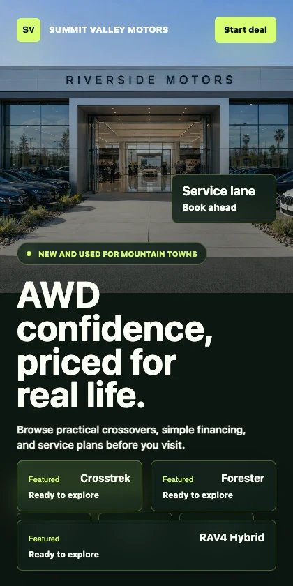 Summit Valley Motors mobile dealership website concept