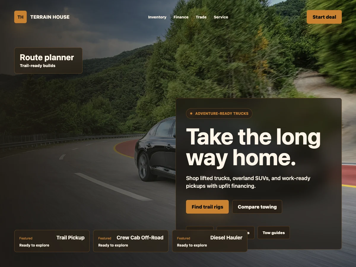 Terrain House desktop dealership website concept for adventure vehicles